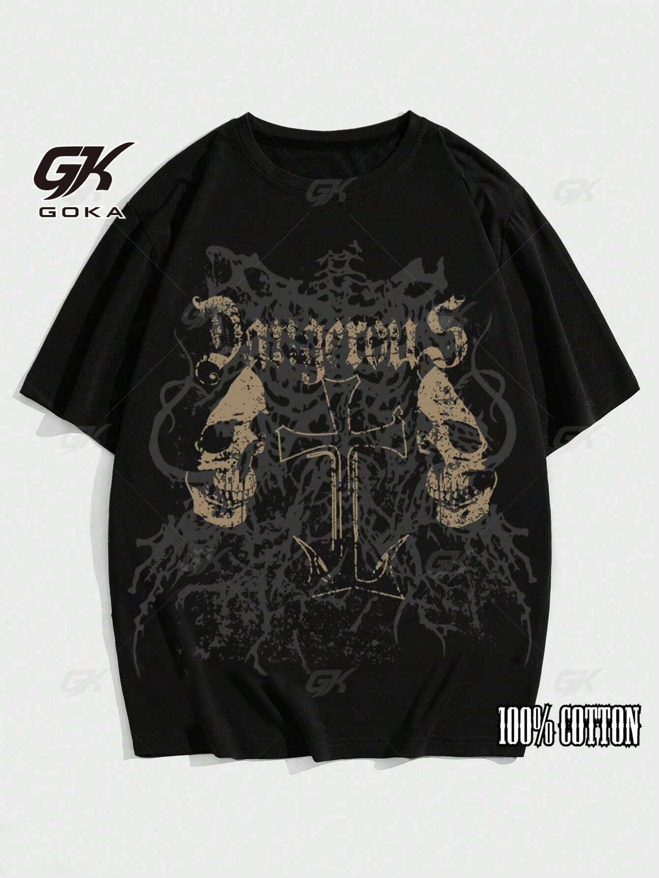 

Grunge Punk Skull Printed Women Men Unisex Cotton T-shirt Luxury Brand Vintage Big Size Top Casual Short Sleeve Classic Tee 4xl 4XL