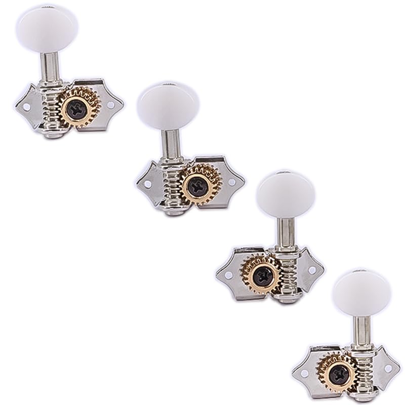 Ogdni 2R2L White Plated Guitar Tuning Pegs Machine Head Gear Ratio for Ukulele Guitar Bass Tuning Key Machine Head Replacement Tuners, 119 4-String