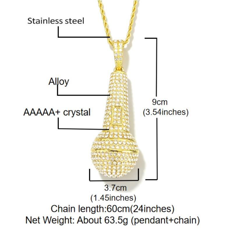 European and American Hip Hop Style Full Diamond Microphone Pendant Alloy Microphone Necklace Trendy Personalized Hip Hop Jewelry