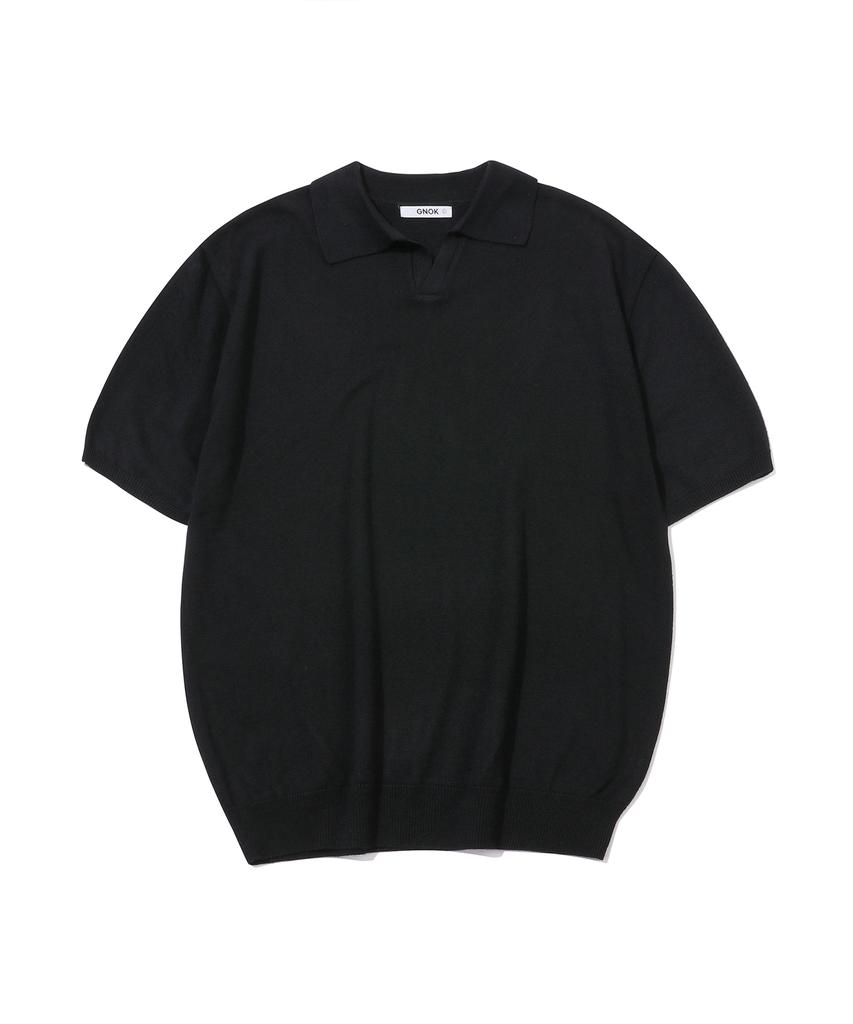 GNOK Silk Collared Short Sleeve Knit [Black]