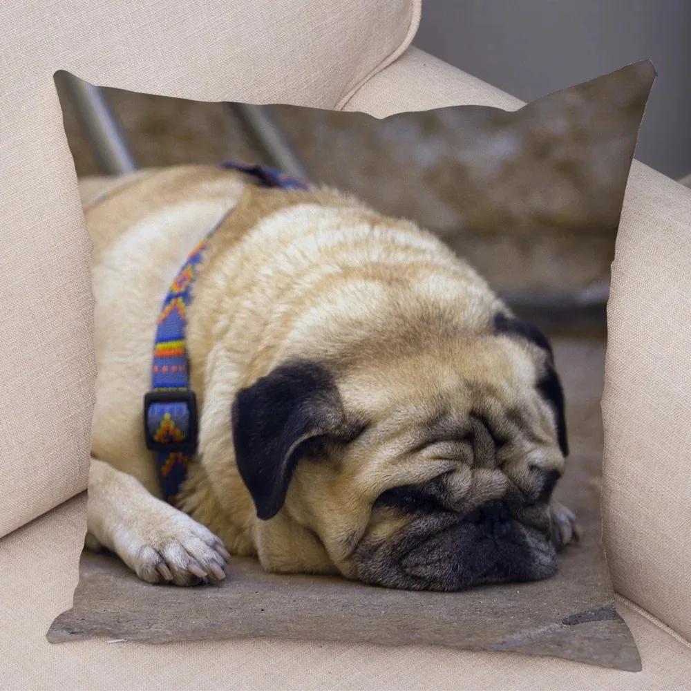 Soft and Cute Pug Series Double-sided Printed Decorative Pet Animal Pillowcases Suitable for Car Sofa Home Car Pillowcases