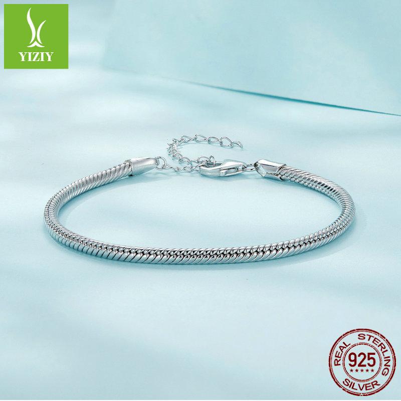 S925 Silver-Plated Platinum Lobster Buckle Basic Single Bracelet, Simple Versatile Diy Snake Bone Chain Bracelet