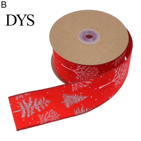 Christmas Wrapping Ribbon 5cm Wired Clear Print DIY Thicker Anti-fade Gift Wreath Decoration Packing Tear-resistant Large Bowknot Making Xmas Tree for