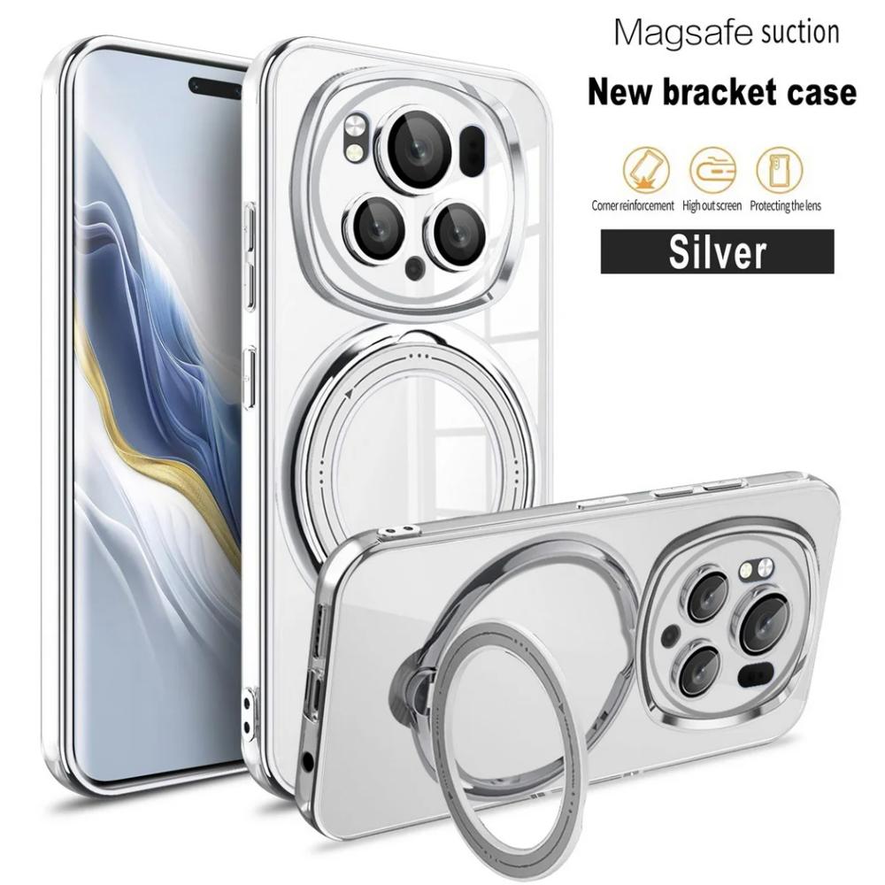 

Покрытие кольцо магнитная поддержка прозрачный чехол для телефона Magsafe для Honor Magic6 Pro Magic6 Honor 90 Pro 90 4G 5G сейсмический чехол For Honor 90 серебряный