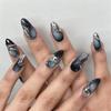 30pcs 3D Gold Foil Almond-Shaped French Tips Silver Mirror Wearable Fake Nails