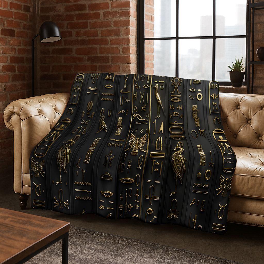Ancient Egyptian Hieroglyphic Symbols Carved Murals Flannel Blanket,Cozy Soft Throw Blanket for Home Bedroom Bed Sofa Cover Gift