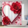 Red Heart Rose Shower Curtain for Bathroom Decor Romantic Valentine's Day Gift for Wife or Girlfriend
