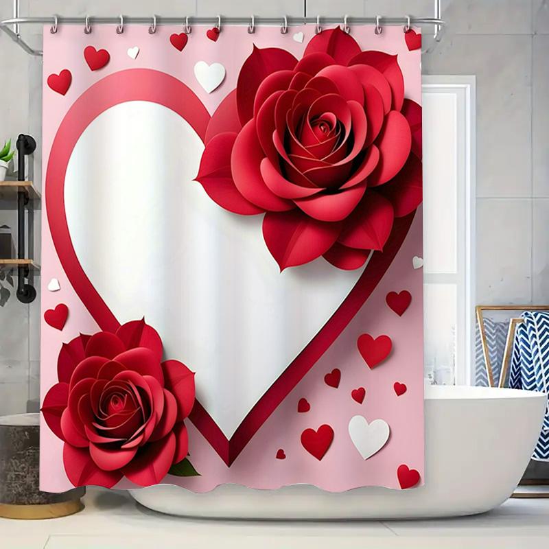 

Red Heart Rose Shower Curtain for Bathroom Decor Romantic Valentine s Day Gift for Wife or Girlfriend 90x180cm