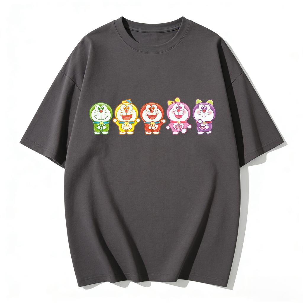 2026 Summer Doraemons Cartoon Printed Short Sleeve Pure Cotton Tshirt Classic Casual Family Matching Outfits Tops Couple Tees