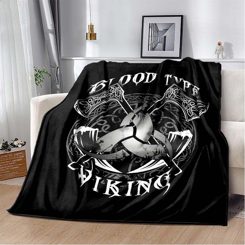 

Viking Compass and Norse Runes Print Flannel Blanket, Victory or Valhalla Throw Blanket 80cm x 120cm
