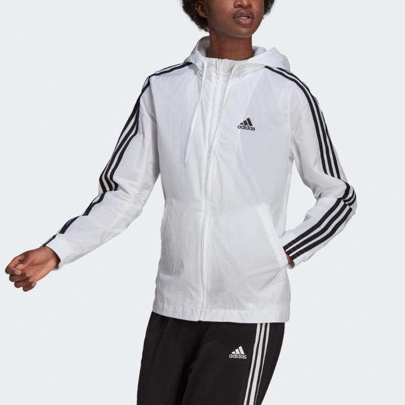 adidas Women's White 3-Stripes Hooded Windbreaker Jacket H10243