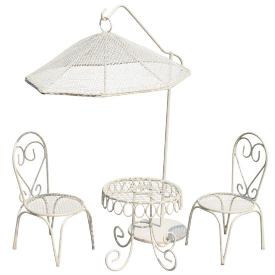 Yousheng Dollhouse Miniature Bistro Table/Chairs/Beach Umbrella Accessories, Metal 1:12 Scale Miniatures, Outdoor Coffee/Tea Furniture, Fairy Garden