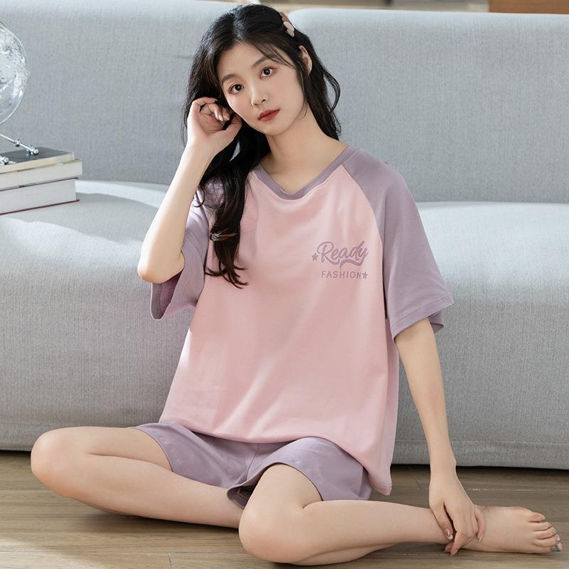 Baumwoll-Pyjama-Set im koreanischen Stil - Niedliche, lässige Kurzarm-Homewear für Studenten