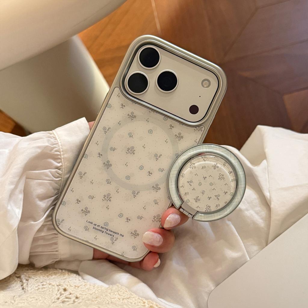 Fresh and gentle blue floral pattern suitable for Apple devices17promax Phone case iphone16Magnetic Bracket13Hard15
