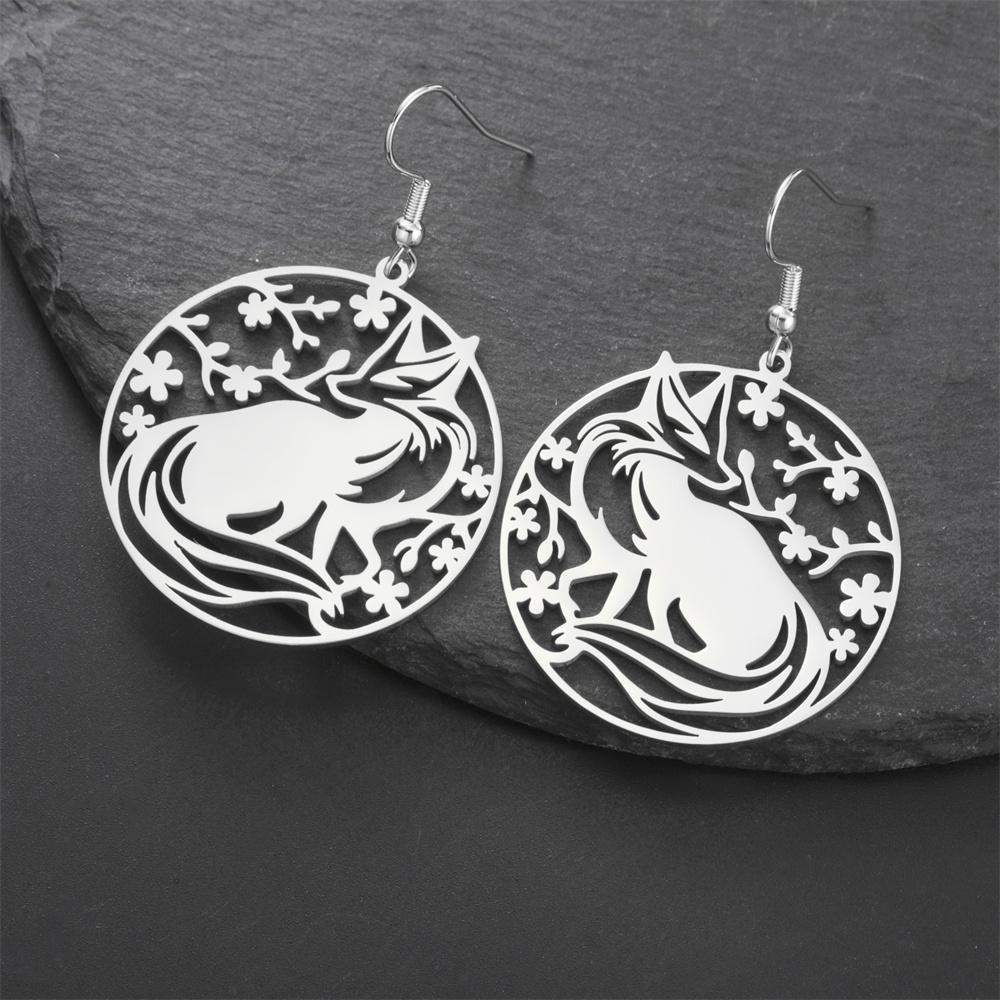 My Shape Fox Pendant Earrings Cute Animals Fox Dangle Earrings for Women Girls Stainless Steel Drop Earrings Fashion Jewelry