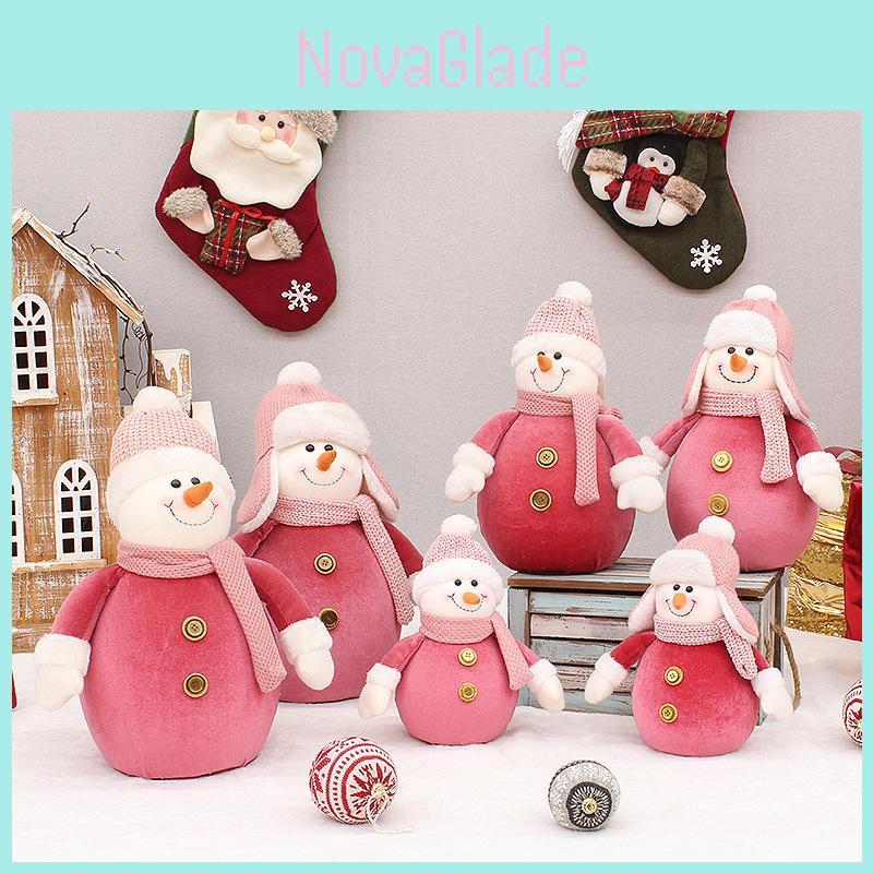 Llegada de Navidad Gorro de Punto Rosa Juguete de Peluche de Muñeco de Nieve Decoración
