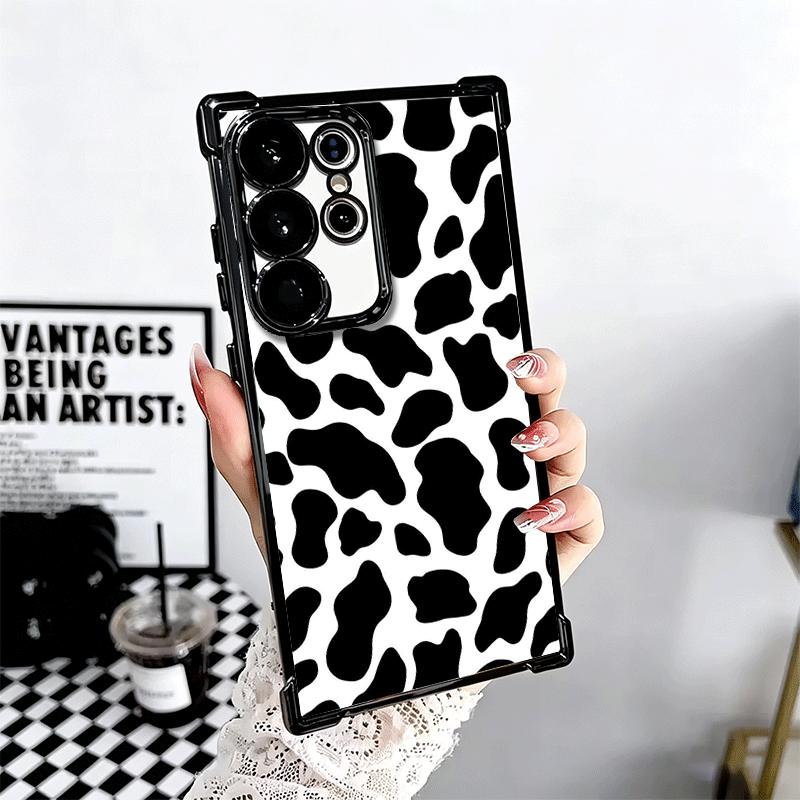 White Black Dairy Cattle Symbol Plating Phone Case For Samsung Galaxy S24 S25 FE S26 Edge S23 Ultra S22 S21 Plus S20 Anti-Fall A