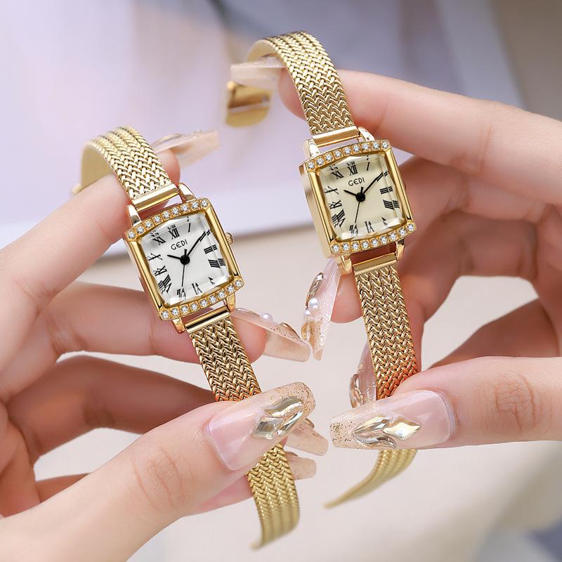 Medieval Wheat Ear Small Gold Watch Women'S Niche High-End Small Square Watch Women'S Retro Waterproof Quartz Watch