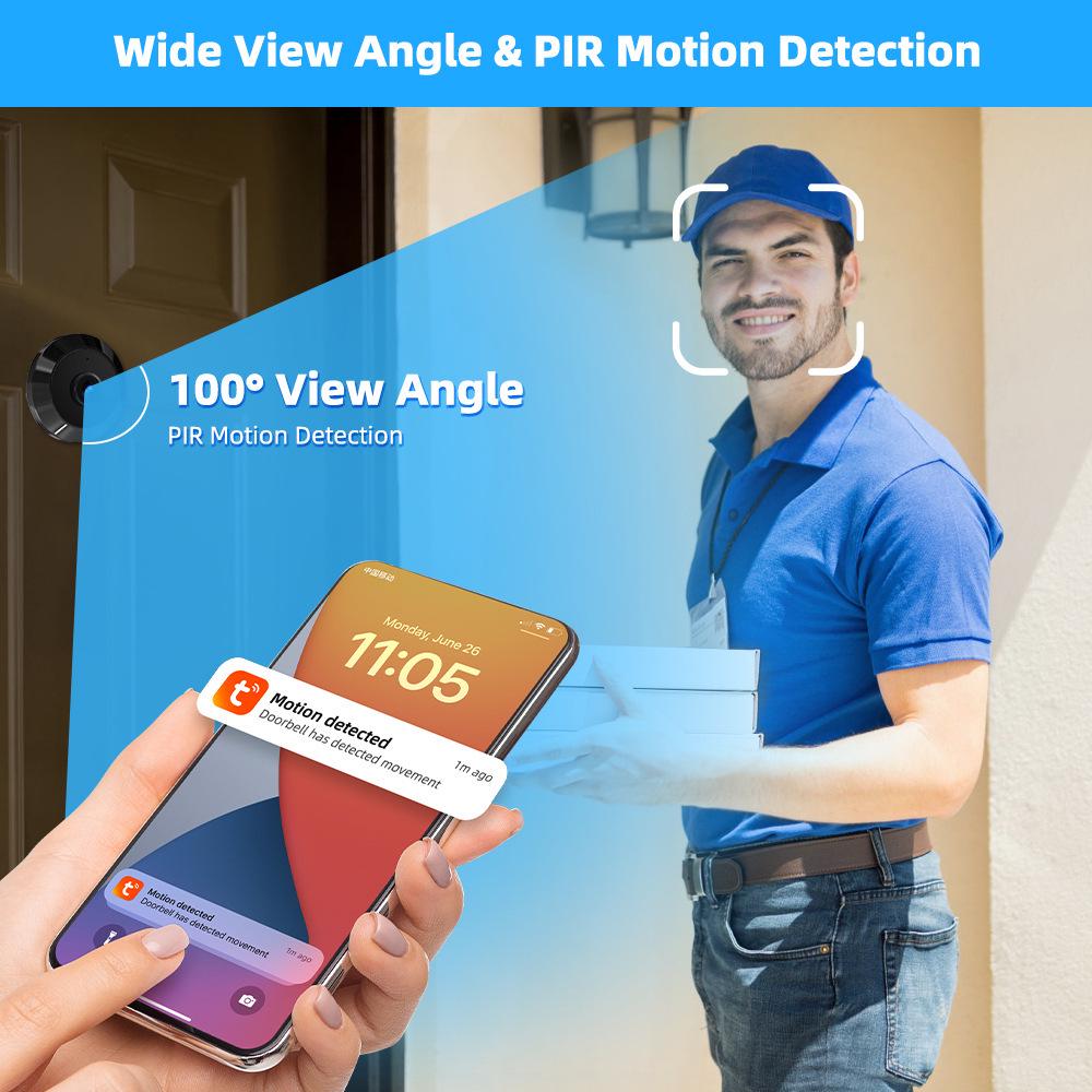 Tuya Smart WiFi Electronic Peephole Doorbell: Wireless Graffiti Camera with Remote Control.