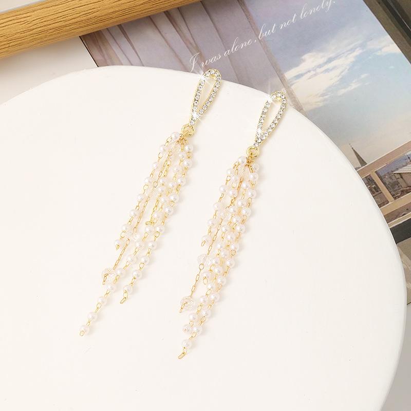 Silver Needle High-End Long Tassel Earrings for Women, Water Drop Light Luxury Earrings, Elegant Pearl Trendy Fashion Jewelry