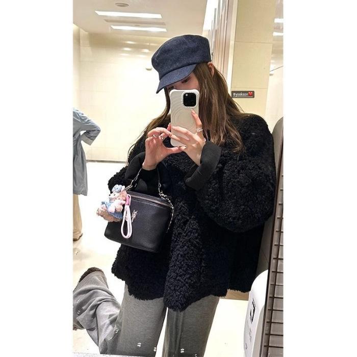 

Куртка из экологически чистой овечьей шерсти Lazy Wind, женская, осенне-зимняя, короткая, свободная, с утолщенным мехом, встроенная, повседневная, замедляющая старение 3XL