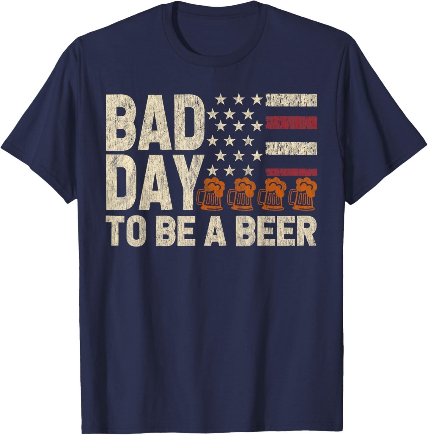 Retro Bad Day to Be A Beer USA Flag Beer 4th of July T-Shirt S