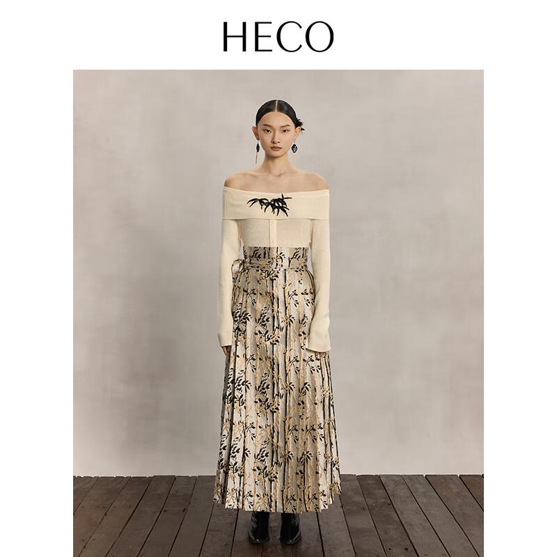 HECOHECO Women's New Chinese Style Off-Shoulder Bead Embroidery Knit Sweater