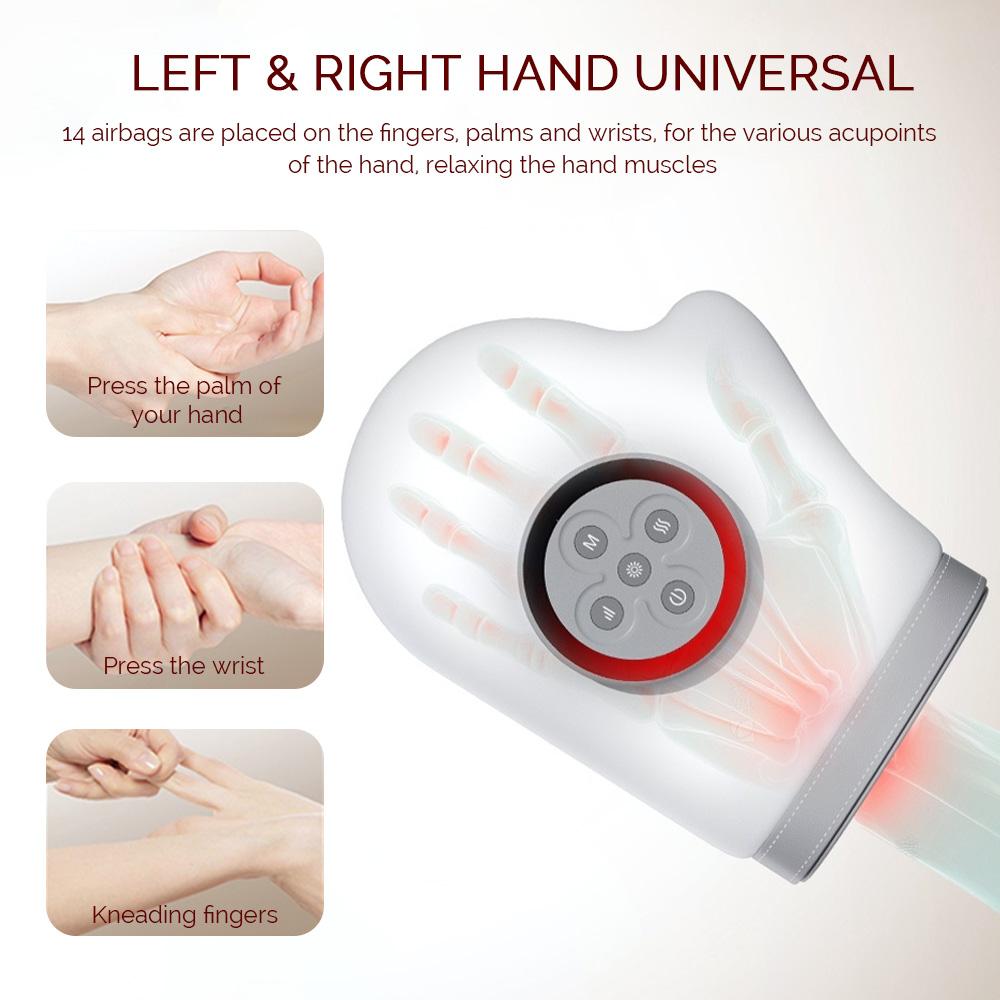 Electric Hand Massager Air Pressure Kneading Wrist Massager Airbag Finger Massage Glove Hot Compress Acupoint Finger Masajeador