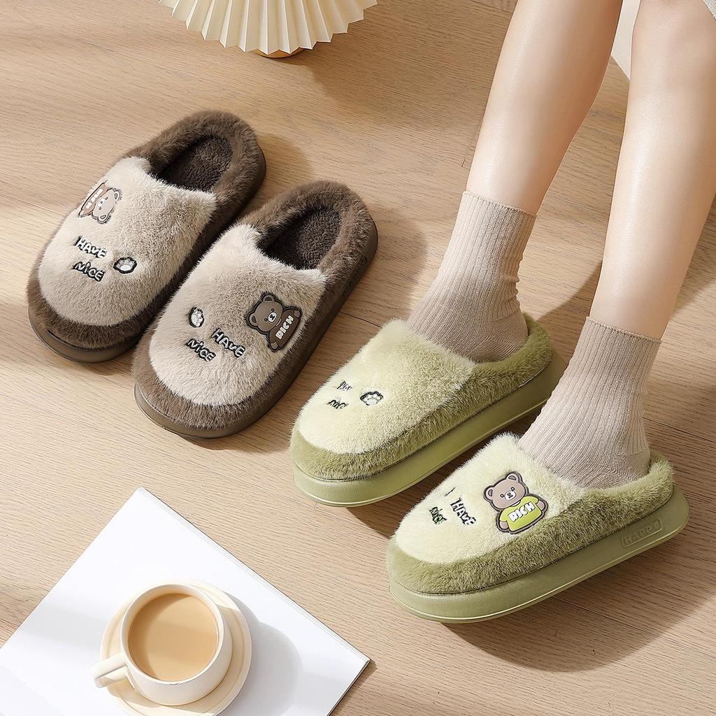 Winter Cotton Slippers with Thick Non-Slip Sole - Cute Cartoon Design for Couples