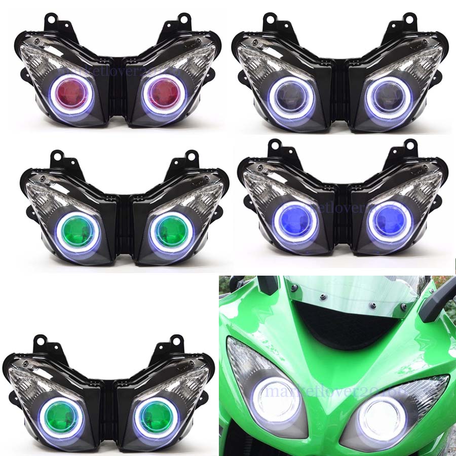 Motorcycle Headlamp Custom Modified Head Light HID Projector Headlight Assembly LED Angel Eyes For Kawasaki Ninja ZX6R 2009-2012