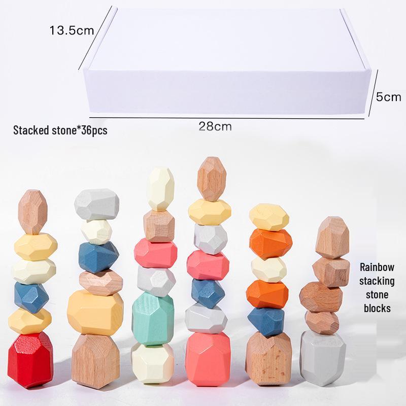 Colored Wooden Stacking Stones Balance Game - Children's Early Education Puzzle Toys