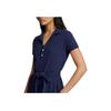 Polo Ralph Lauren Solid Color Belted Polo Collar A-Line Short Sleeve Dress Women dresses Dark-Blue WMPODRSNFA20247-410