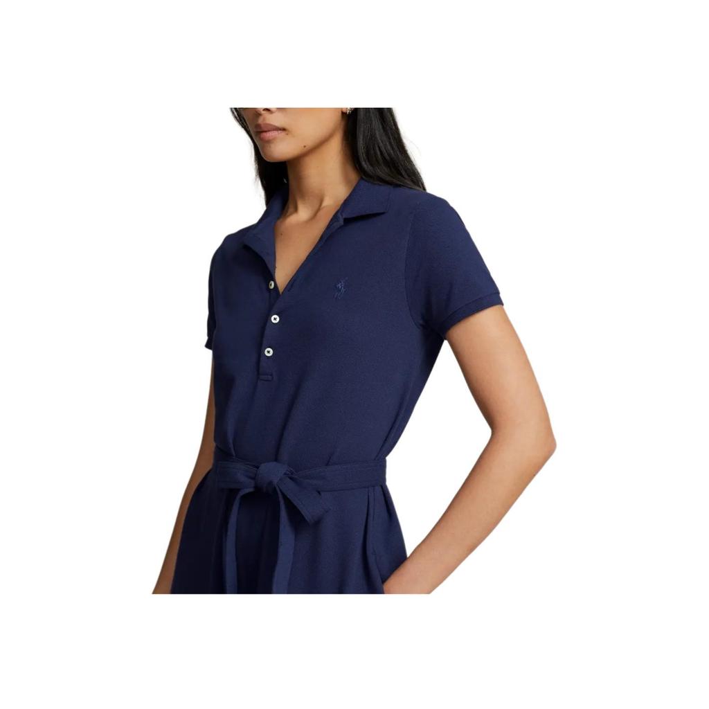 Polo Ralph Lauren Solid Color Belted Polo Collar A-Line Short Sleeve Dress Women dresses Dark-Blue WMPODRSNFA20247-410