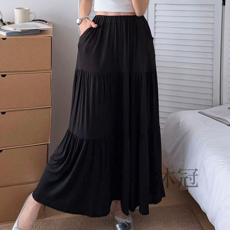 

Gray Modal Skirt Women s Thin Pocket Lazy A- line Skirt Middle-Aged Fat plus Size Cake Skirt Drape Long dress Black Free size recommendation 45.00 kg-100.00 kg