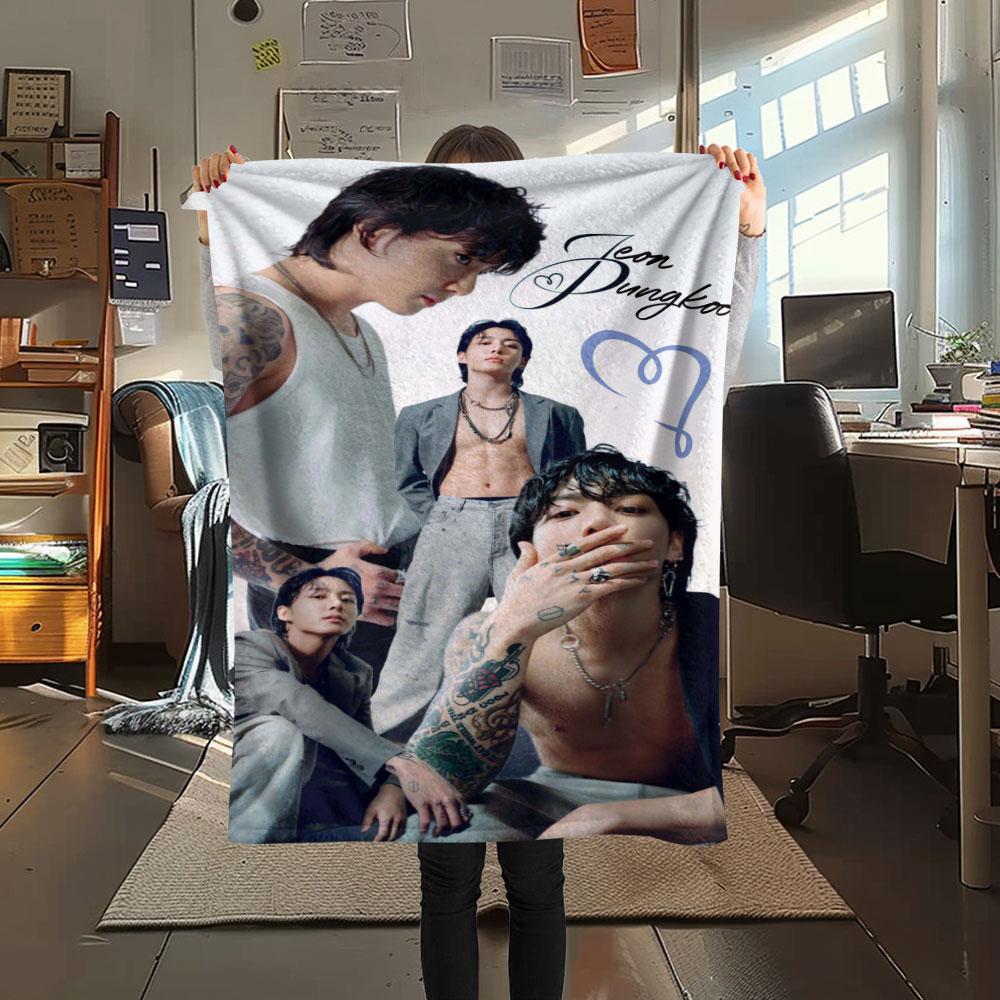 K-POP Jeon Jung Kook Printing Flannel Blanket Bedroom Sofa Camping Warm Blanket Gifts for Family and friends-MJ006