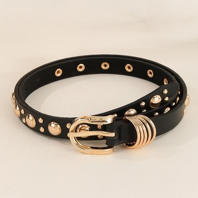Women Punk Style PU Leather Belt with Golden Mushroom Studs Heavy Metal Fashion Accessory for Jeans Cinturon Mujer