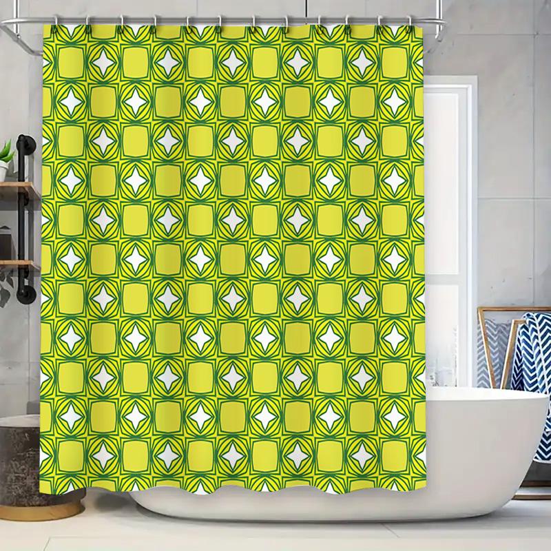 

Green Yellow Geometric Pattern Shower Curtain Decorative Bathrooms Waterproof Home Decoration 3D Printed Shower Curtains For Kit W60H190(CM)-1 Pcs