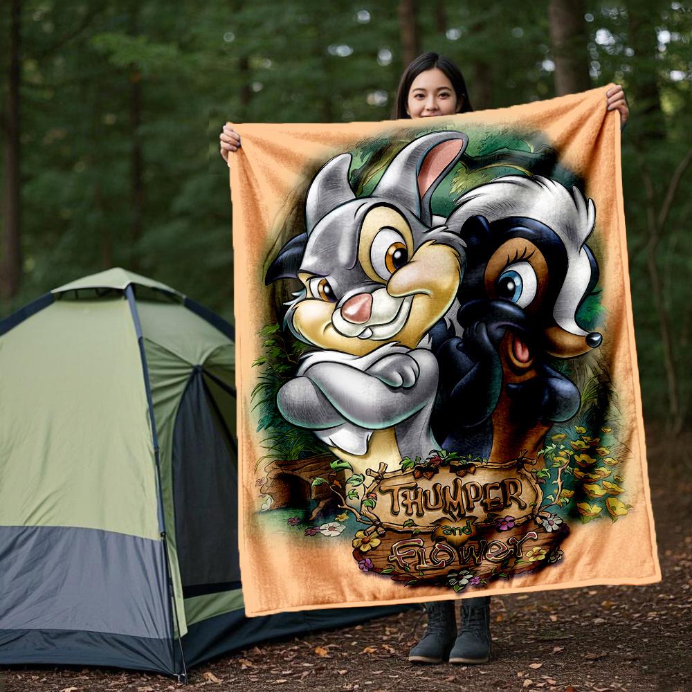 1pc, Thumper & Flower Blanket, Soft Warm Throw for Home Decor, Gift Idea for Family and Friend, Living Room, Travel