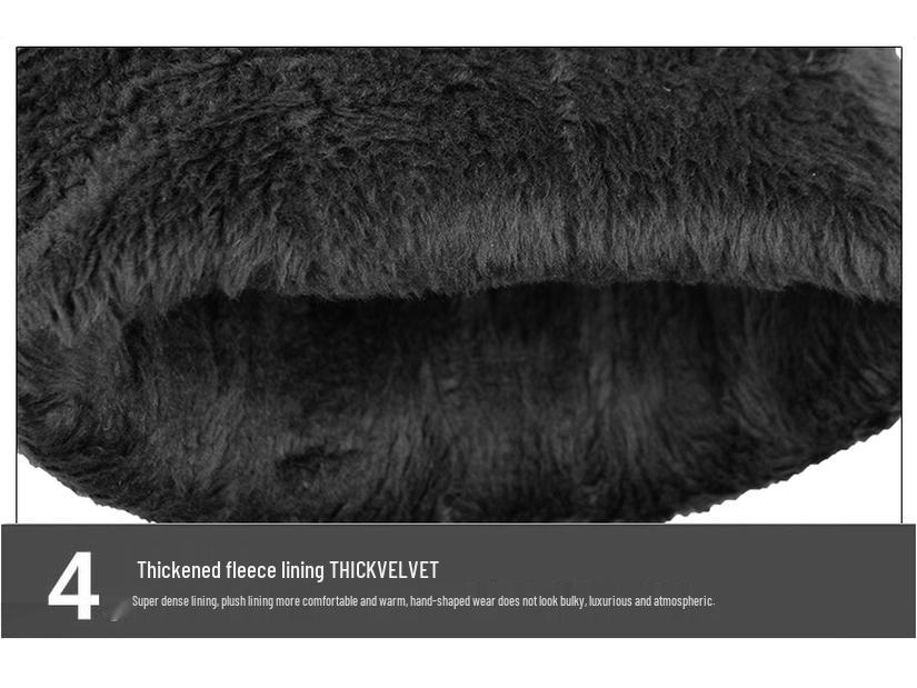 Men's Black Leather Touchscreen Gloves for Riding - Fleece-Lined, Warm, Thin, for Autumn and Winter.