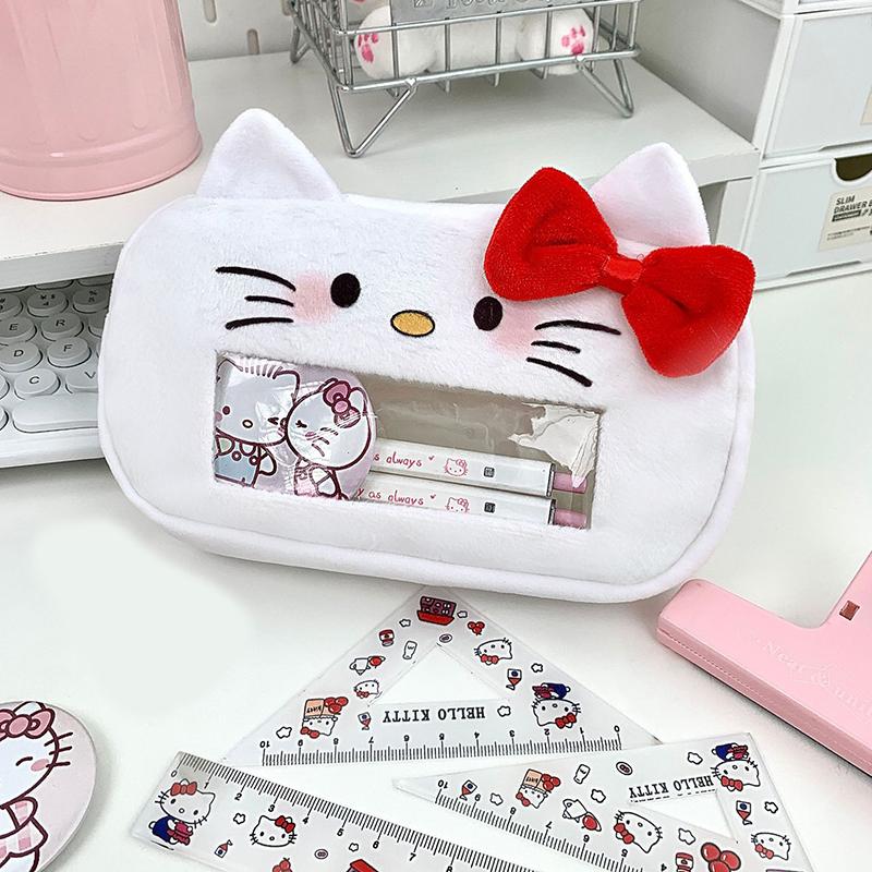 

Cartoon Plush Hello Kitty Student Pencil Bag Student Stationery Coin Purse High Capacity Cosmetic Bag Gifts