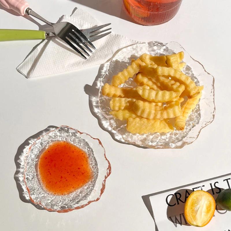 Transparent Glass Tray Decorative Jewelry Storage Trays Coffee Mug Fruit Dessert Cake Plates Desktop Room Decor Table Ornament