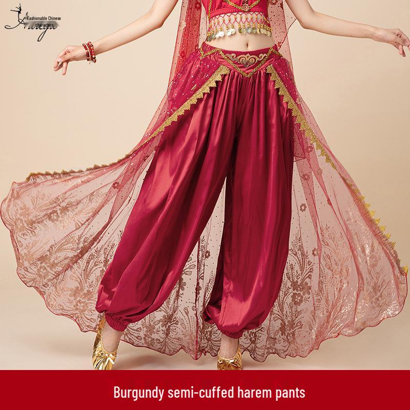 Fashion Huayu Indian Dance Costume: Adult Belly Dance Outfit with Xinjiang Dance Lantern Wide-Leg Pants