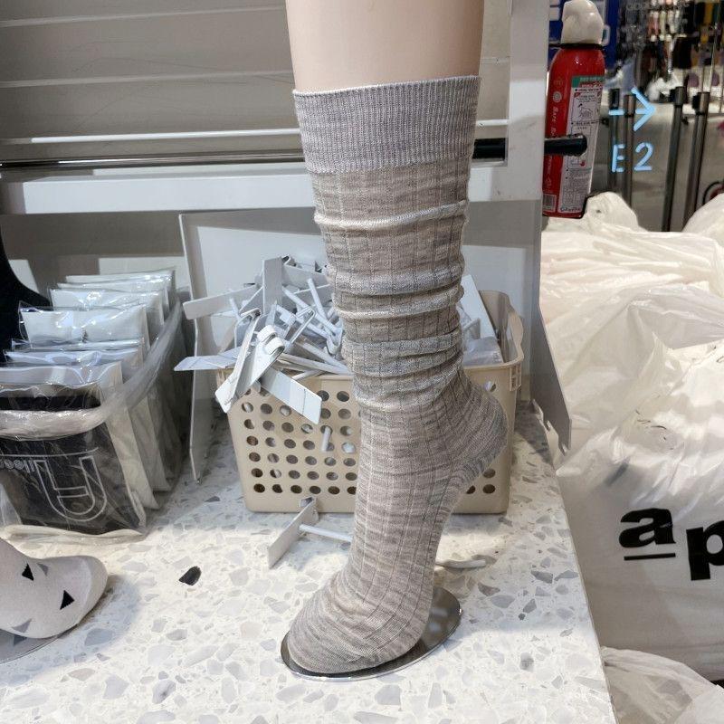 

«Корейские женские носки выше колена с тонким ворсом — однотонные черные/серые, до середины икры, летний стиль» One Size 35-39 серый