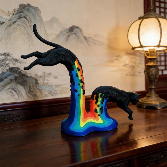 Estatuetas de Gato Impressas em 3D Novidade Estátua de Gato Saltando Colecionável Escultura de Animal para Decoração de Prateleira de Mesa de Casa