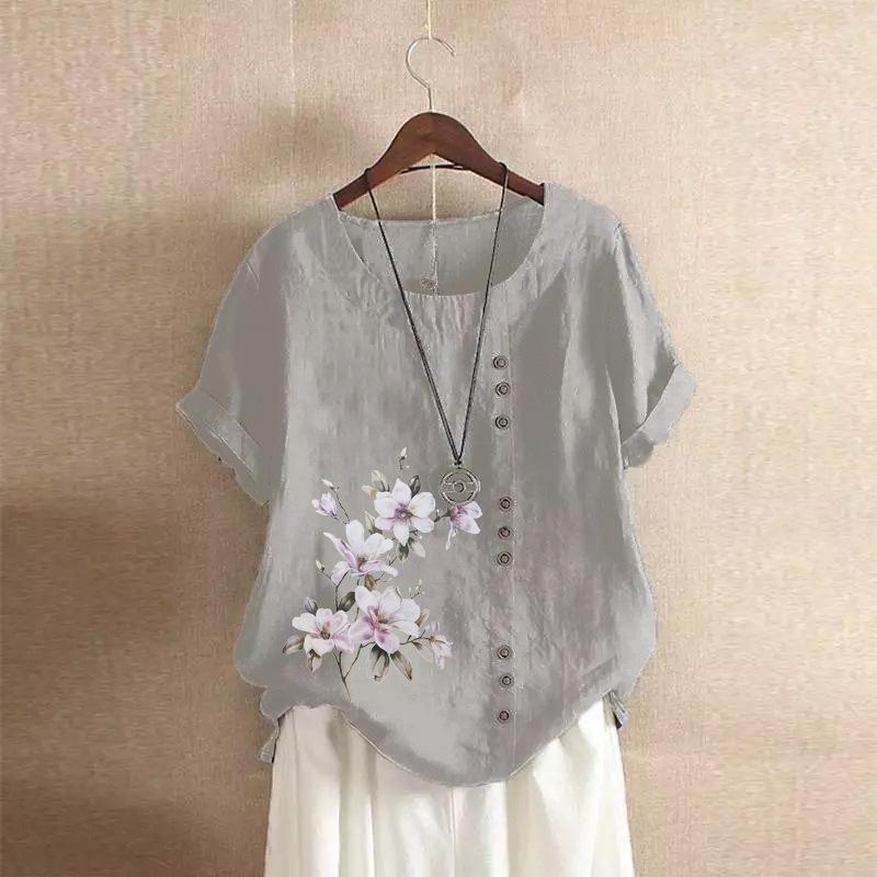 Bavlněné a lněné dámské letní volnočasové volné tričko s krátkým rukávem nadměrné velikosti bavlněné a lněné dámské oblečení