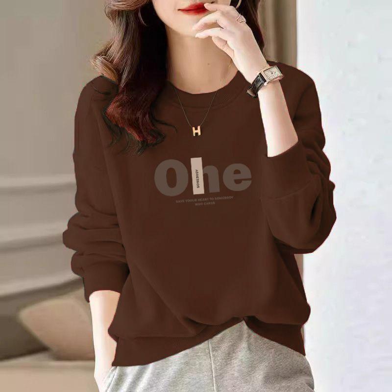Pure Cotton Sweatshirt for Women in Autumn and Winter Thickened Trendy Letter Print Simple Casual Fashion Women's Top
