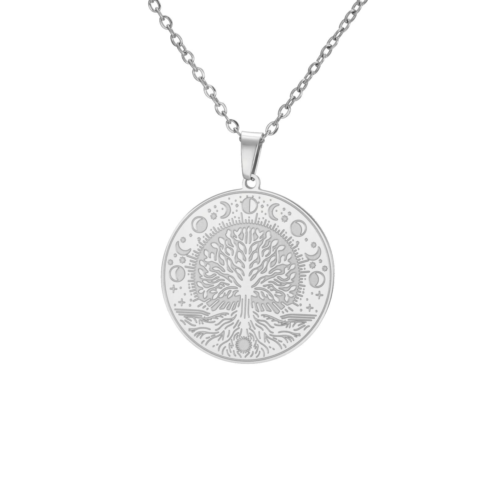 

LIKGREAT Tree of Life Necklace Triquetra Moon Phase Neckchain Stainless Steel Jewelry Wiccan Goddess Amulet Gift for Women 45cm