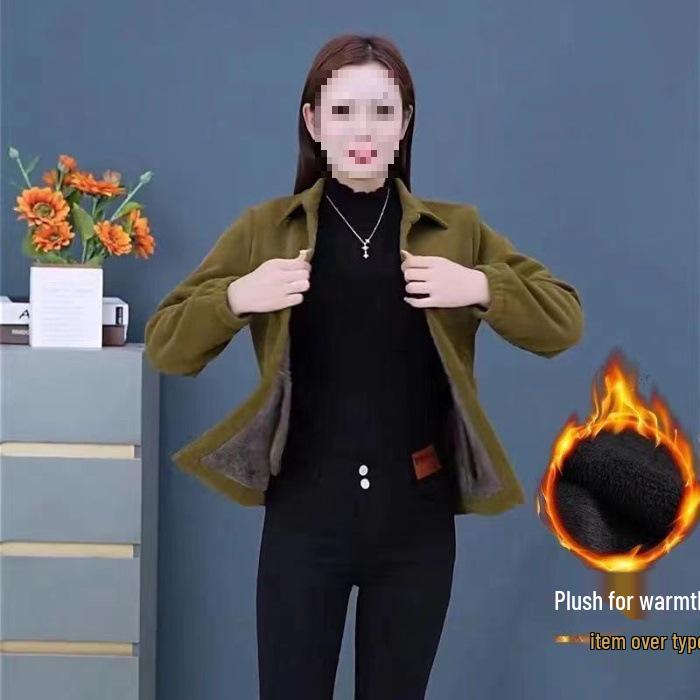 

Новый стиль 2025 года Вельветовая куртка для женщин среднего возраста – Универсальный топ с длинным рукавом Осень/Зима L (101-115 jin)