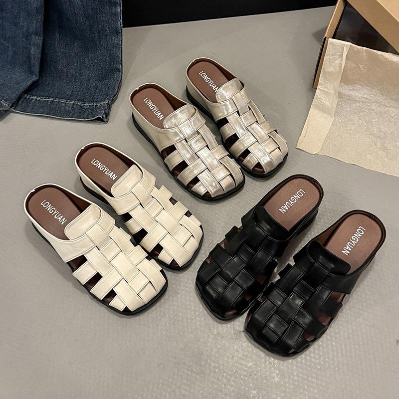 Office Slippers Women's Summer Wear a Pedal New Bag Head Roman Half Drag Versatile Casual Muller Sandals