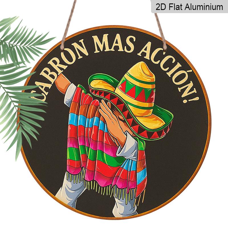 

2D Flat, 1pc 7.87-Inch Round French & Mexican-Themed Aluminum Wall Plaque - Spanish/Latin Culture Decor Sign with Mariachi-Inspired Patterns, Mexican 1pc
